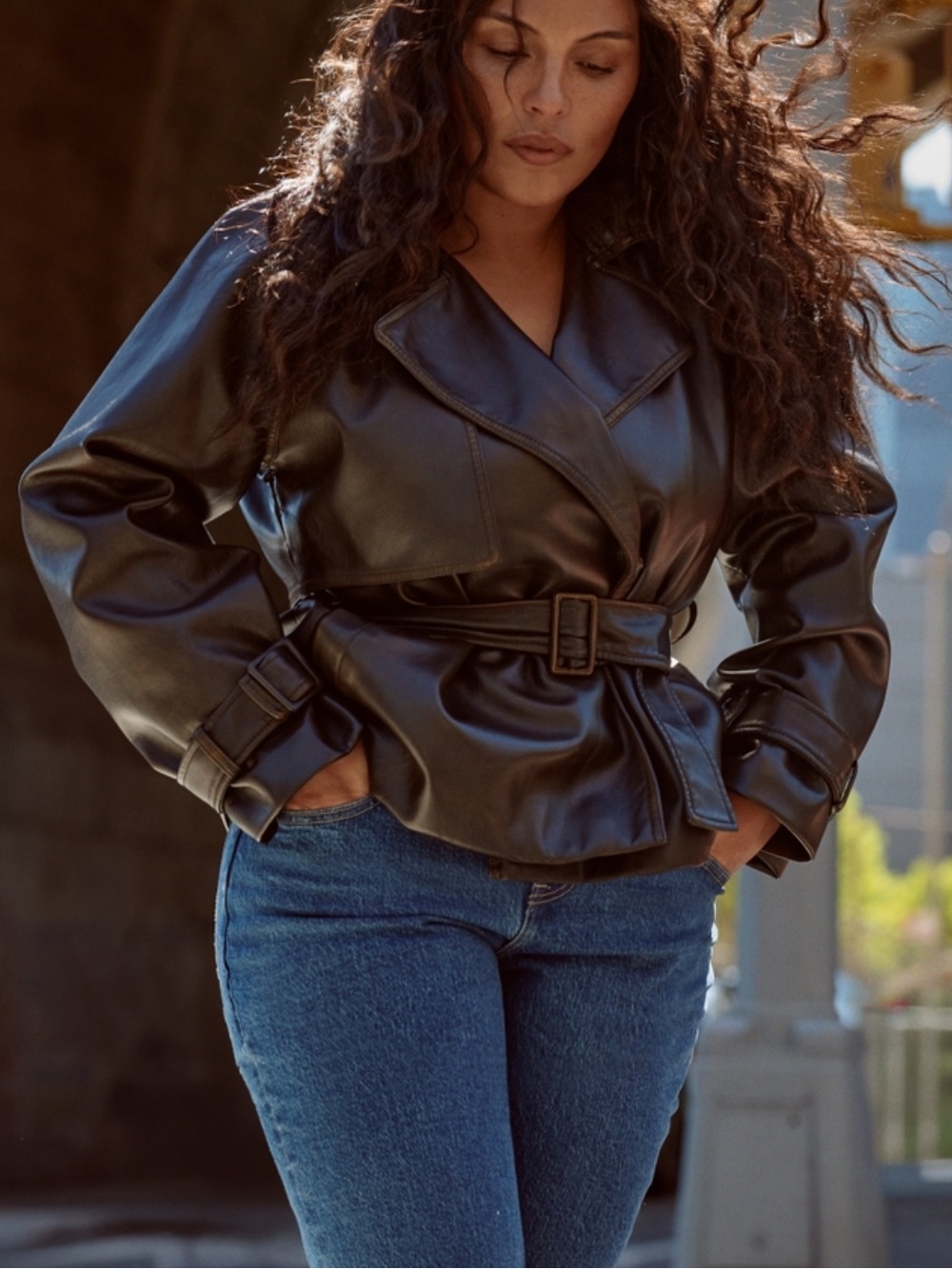 Abercrombie & Fitch Vegan Leather Belted Trench Coat Jacket